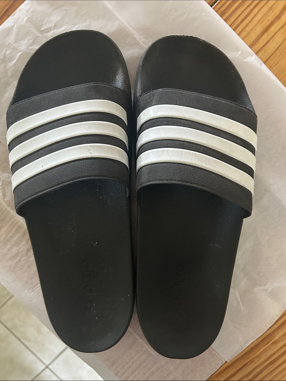 adidas Black and White Slide Sandals - Picture 2 of 4